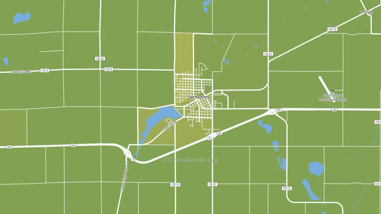 St. James, MN Map of Vehicle Theft Rates