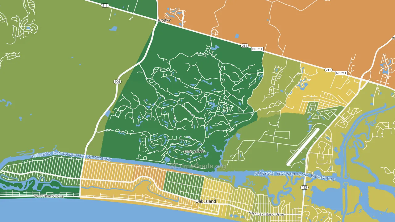 St. James, NC Map of Vehicle Theft Rates
