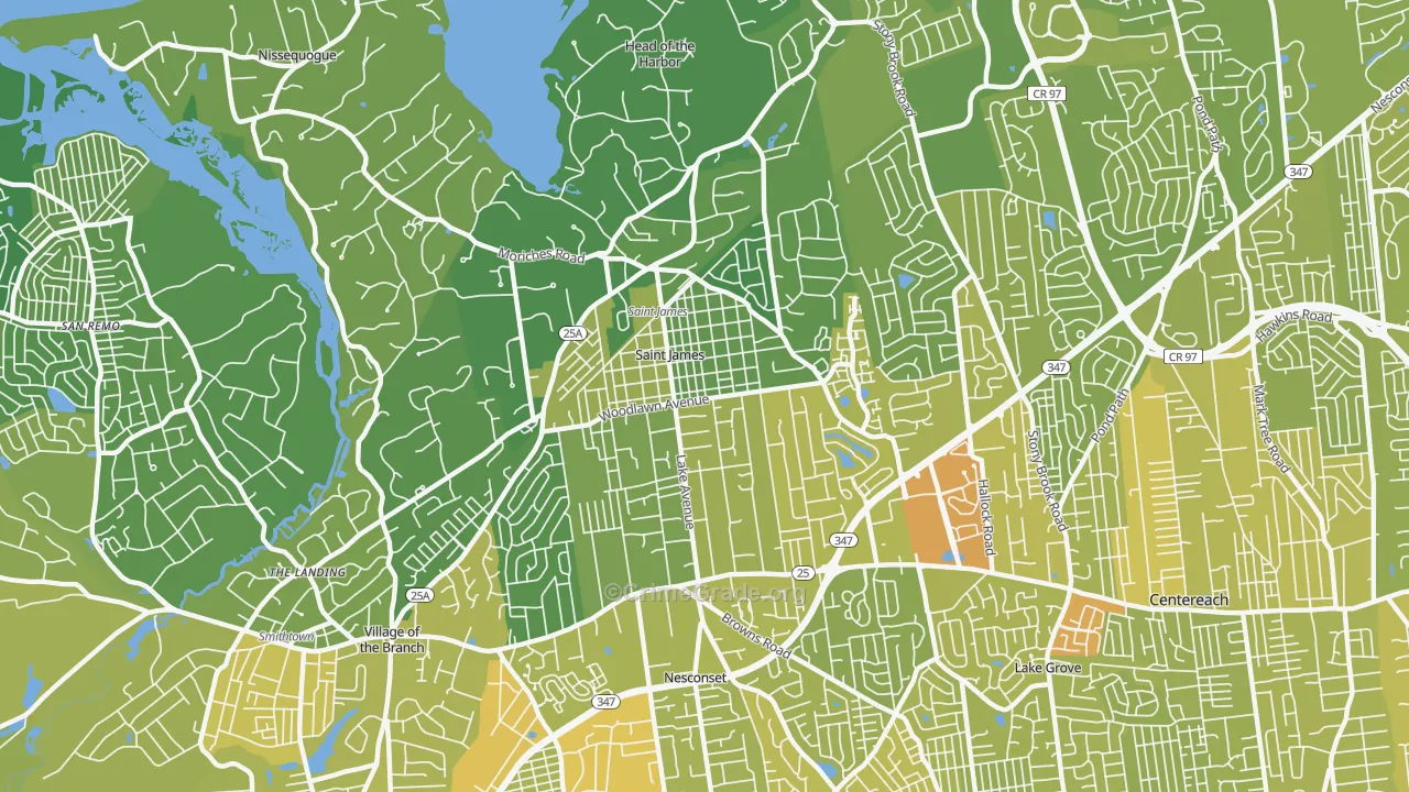 St. James, NY Map of Vehicle Theft Rates