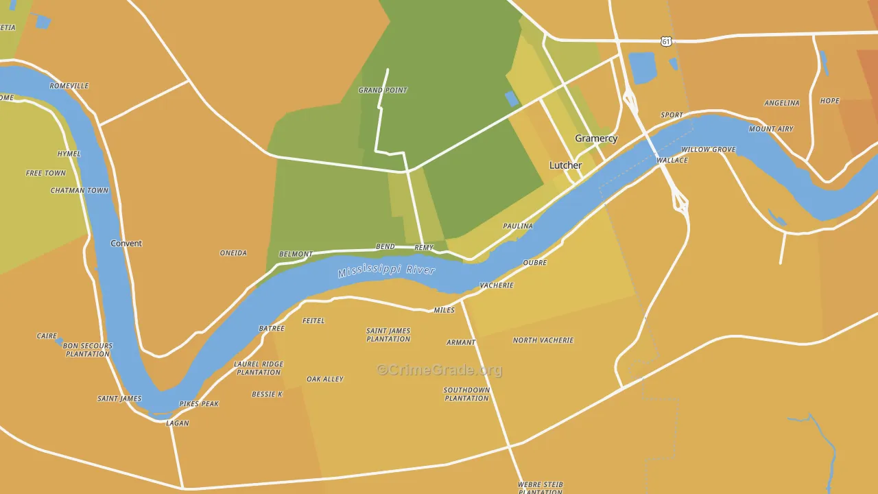 St. James Parish, LA Map of Vehicle Theft Rates