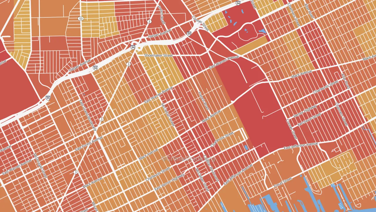 St Jean, Detroit, MI Map of Vehicle Theft Rates