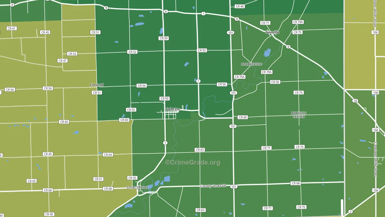 St. Joe, IN Map of Vehicle Theft Rates