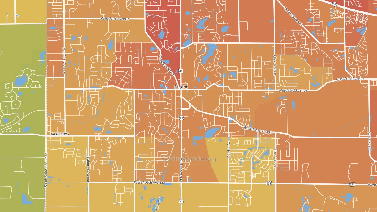 St. John, IN Map of Vehicle Theft Rates