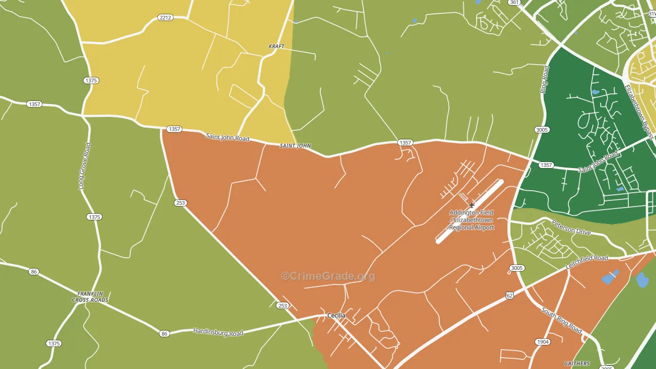 St. John, KY Map of Vehicle Theft Rates