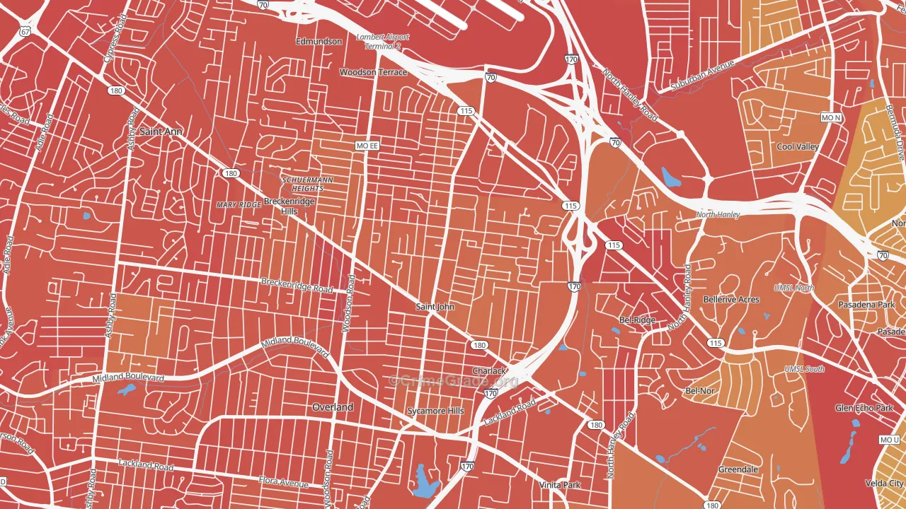 St. John, MO Map of Vehicle Theft Rates
