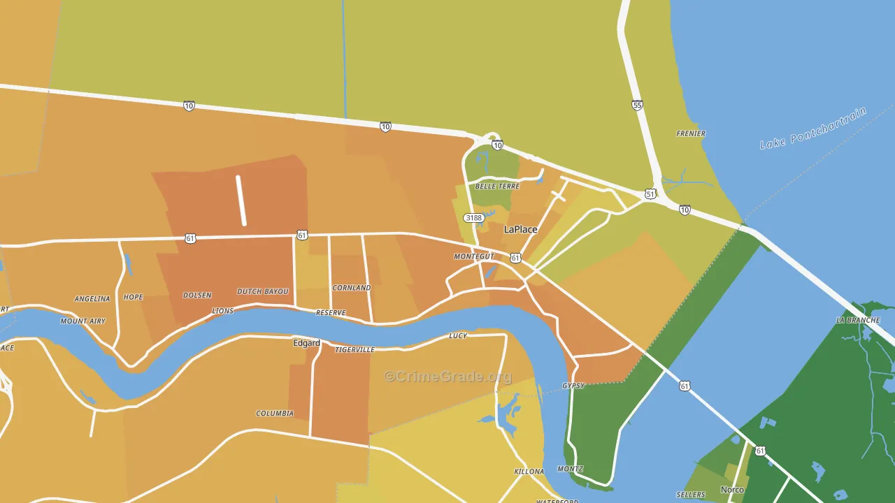 St. John the Baptist Parish, LA Map of Vehicle Theft Rates
