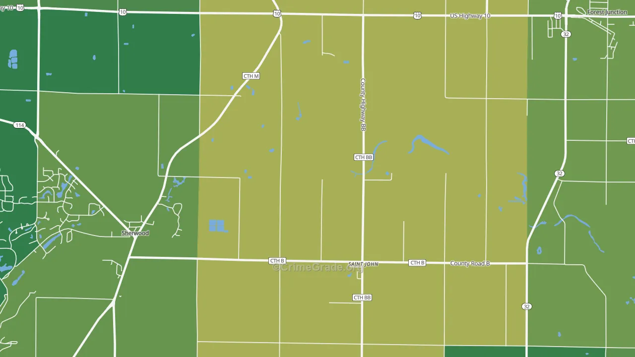 St. John, WI Map of Vehicle Theft Rates