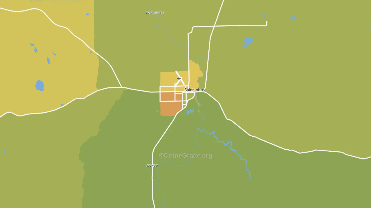 St. Johns, AZ Map of Vehicle Theft Rates