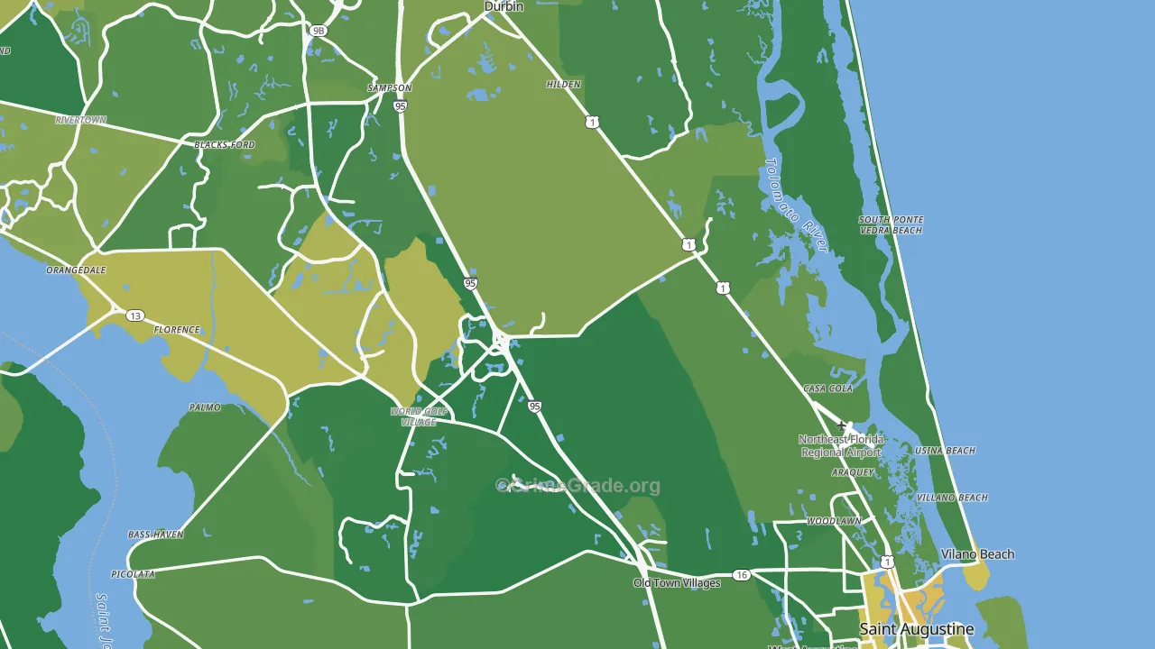 St. Johns County, FL Map of Vehicle Theft Rates