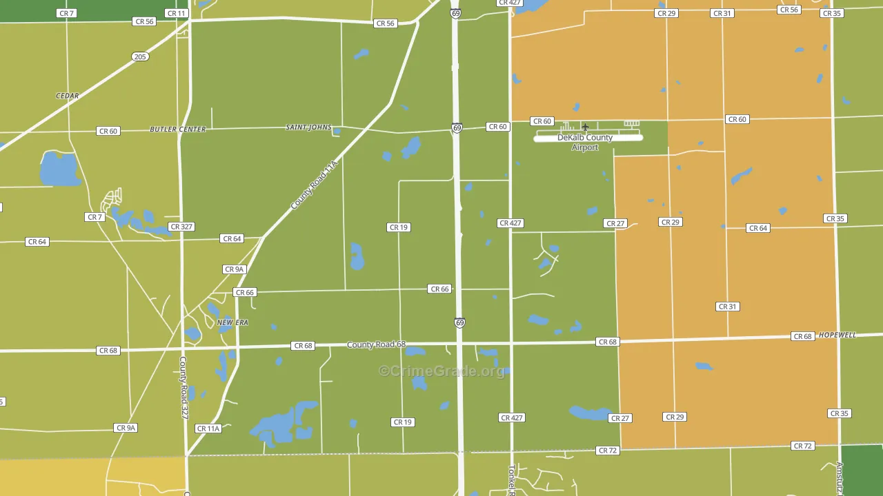 St. Johns, IN Map of Vehicle Theft Rates