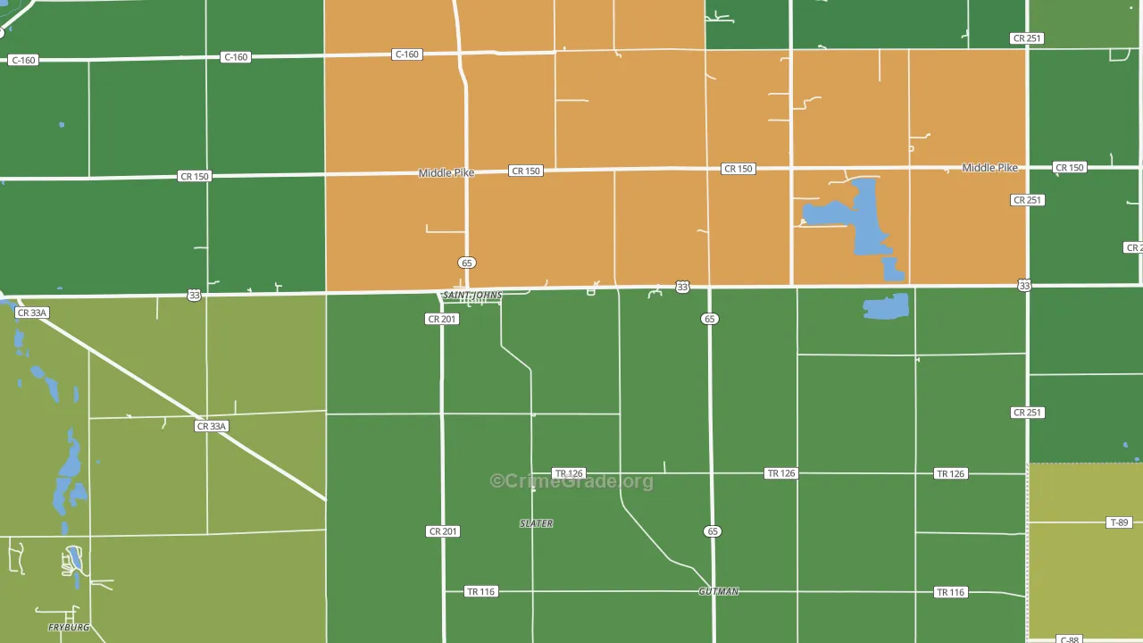 St. Johns, OH Map of Vehicle Theft Rates