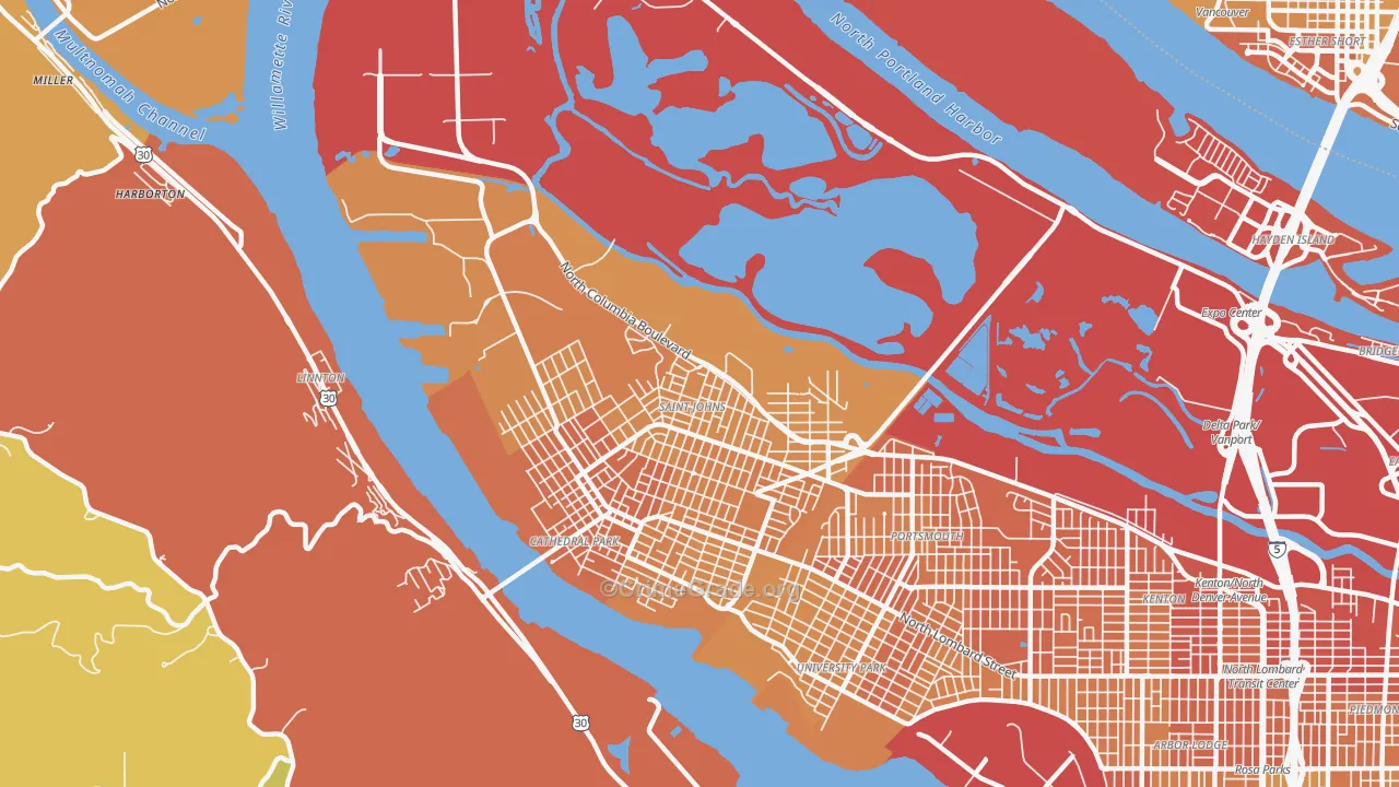 St. Johns, Portland, OR Map of Vehicle Theft Rates