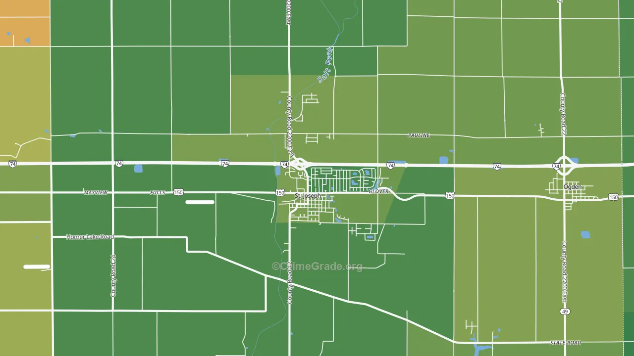 St. Joseph, IL Map of Vehicle Theft Rates