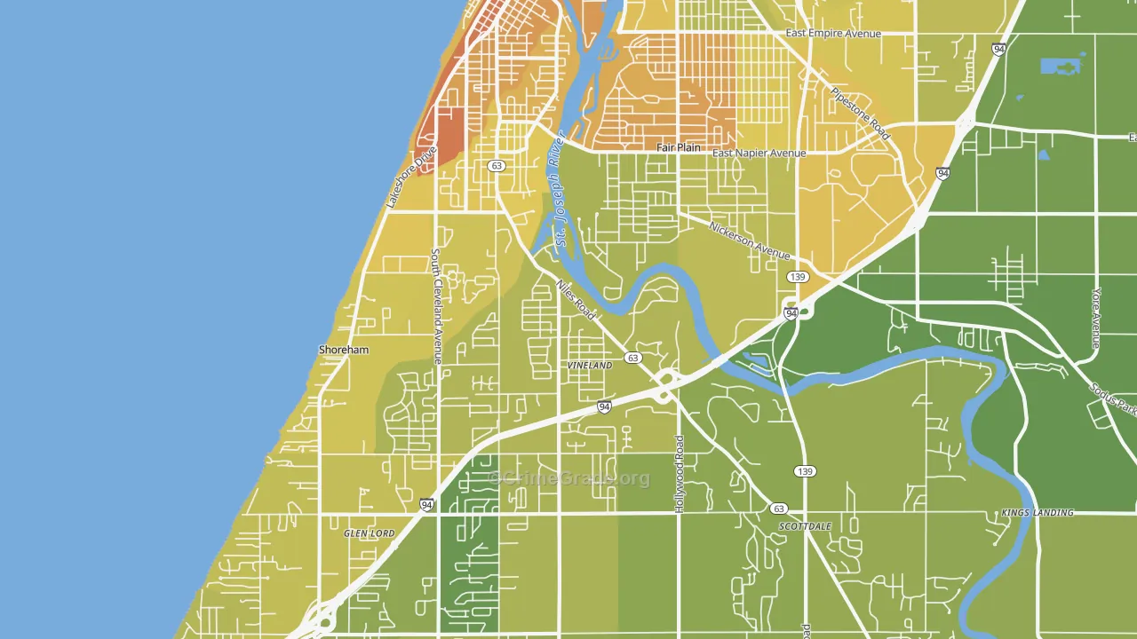 St. Joseph, MI Map of Vehicle Theft Rates