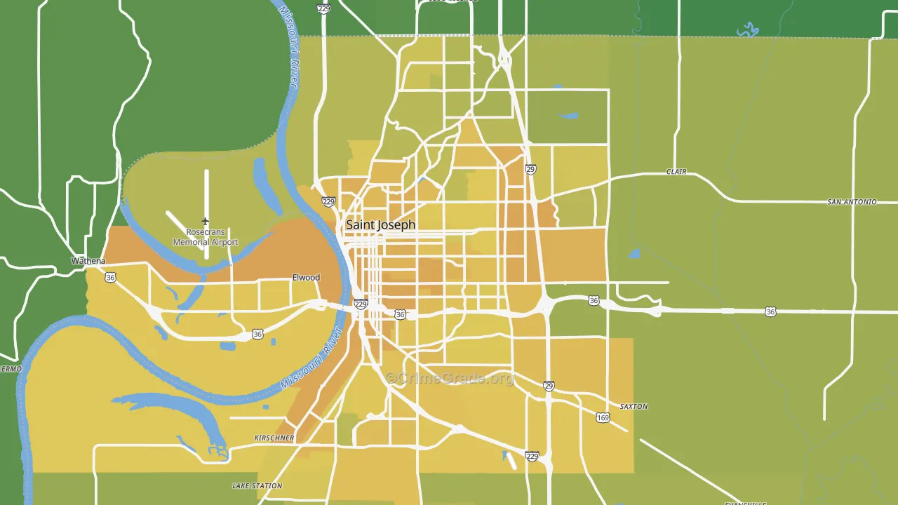 St. Joseph, MO Map of Vehicle Theft Rates