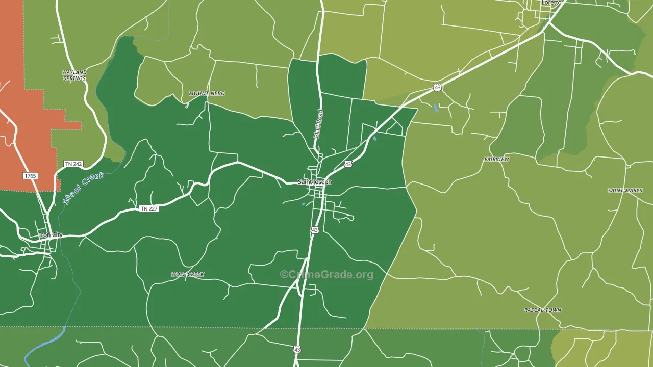 St. Joseph, TN Map of Vehicle Theft Rates