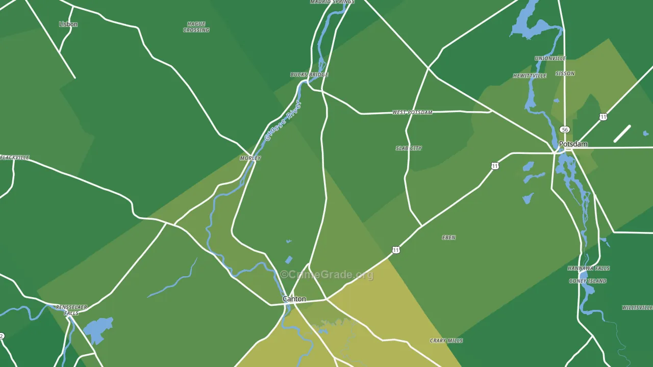 St. Lawrence County, NY Map of Vehicle Theft Rates