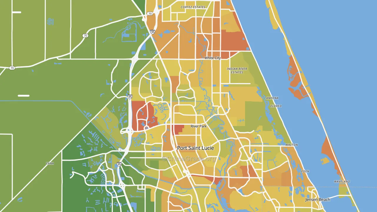 St. Lucie County, FL Map of Vehicle Theft Rates