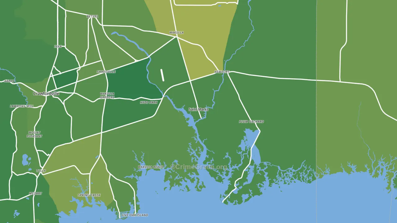 St. Marks, FL Map of Vehicle Theft Rates