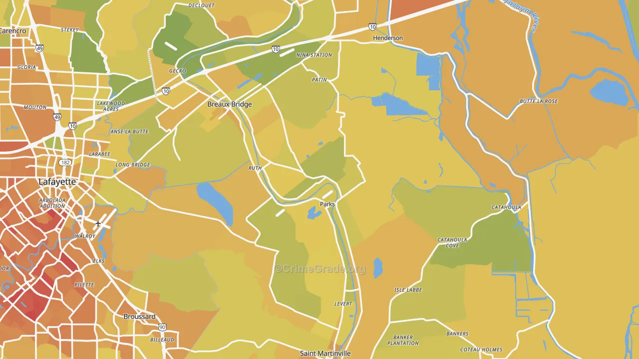St. Martin Parish, LA Map of Vehicle Theft Rates