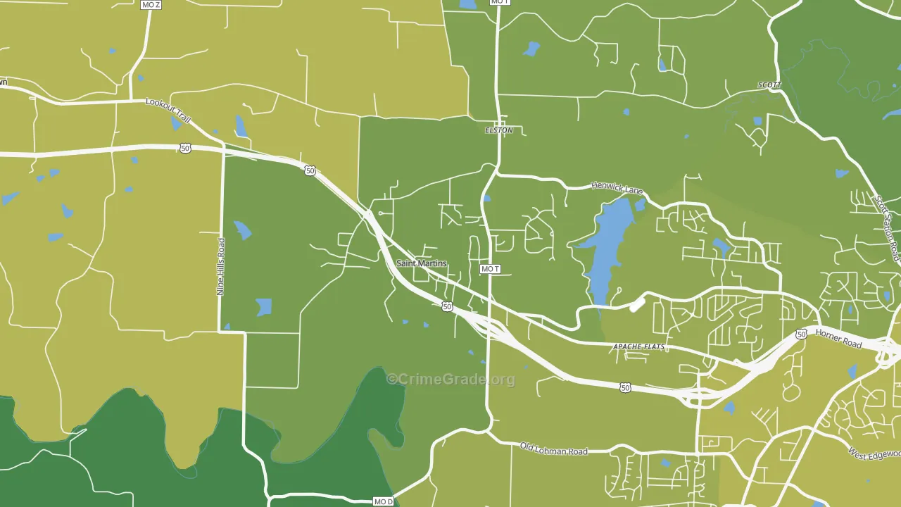 St. Martins, MO Map of Vehicle Theft Rates