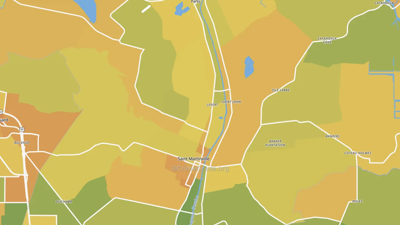 St. Martinville, LA Map of Vehicle Theft Rates