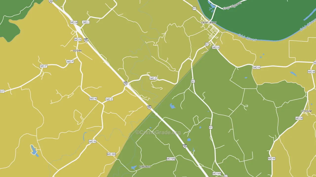 St. Mary, MO Map of Vehicle Theft Rates