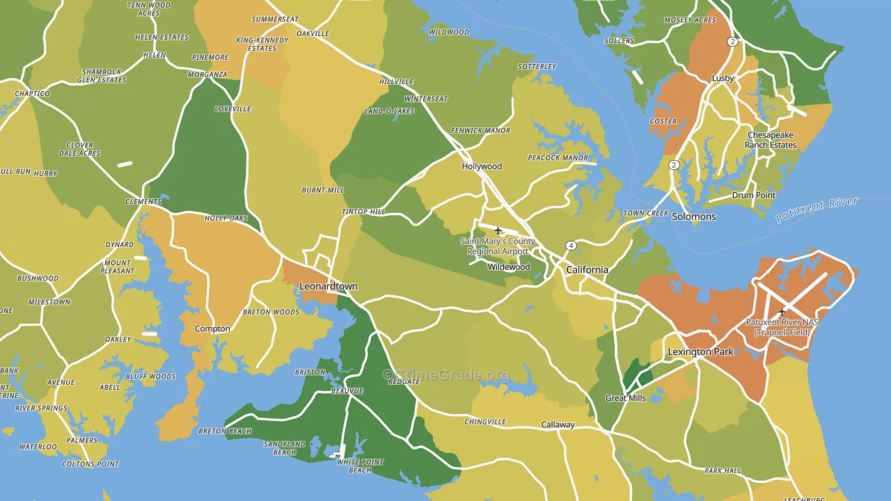 St. Mary's County, MD Map of Vehicle Theft Rates