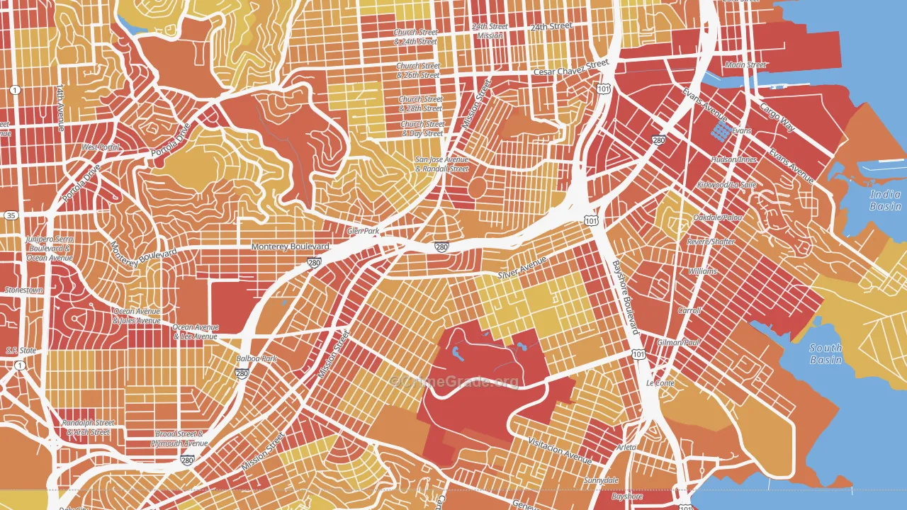 St Marys Park, San Francisco, CA Map of Vehicle Theft Rates