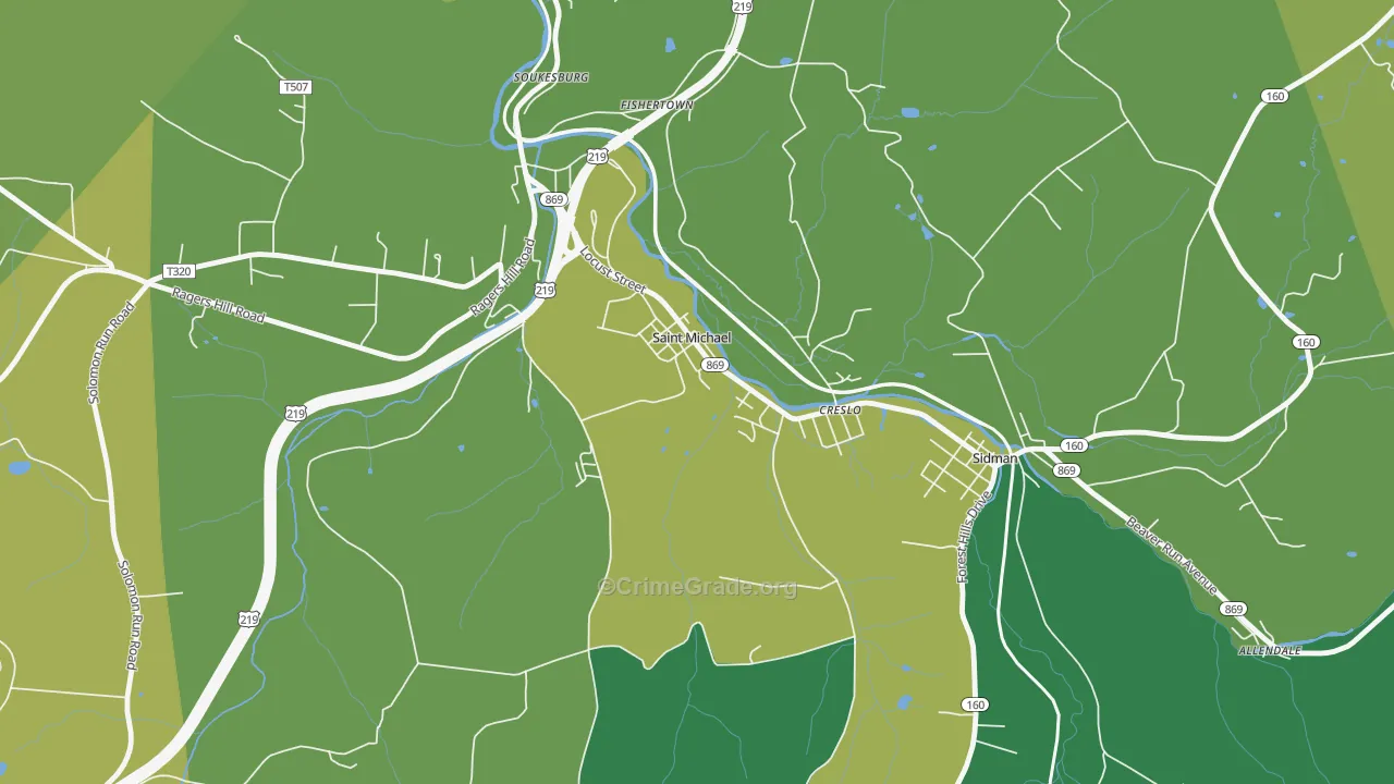 St. Michael, PA Map of Vehicle Theft Rates