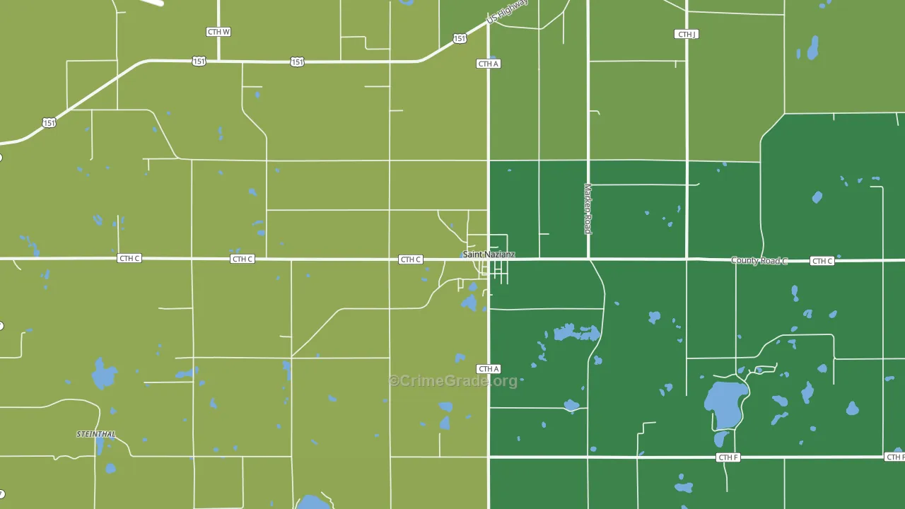 St. Nazianz, WI Map of Vehicle Theft Rates