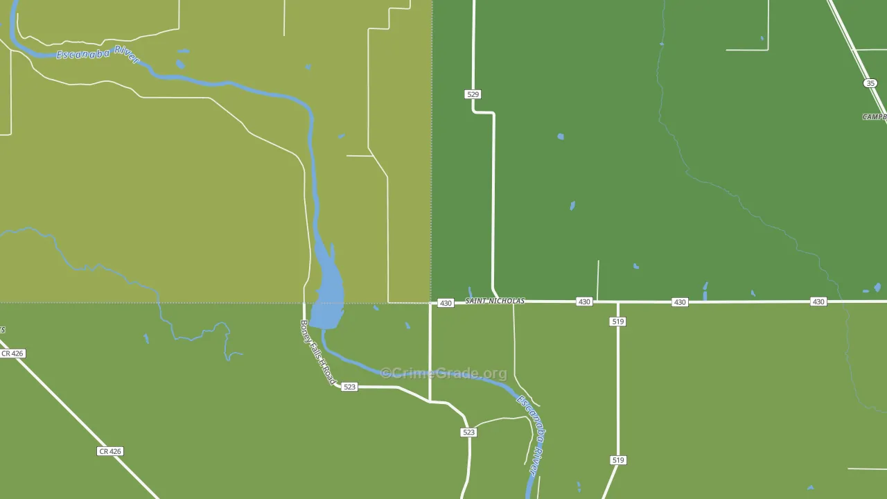 St. Nicholas, MI Map of Vehicle Theft Rates