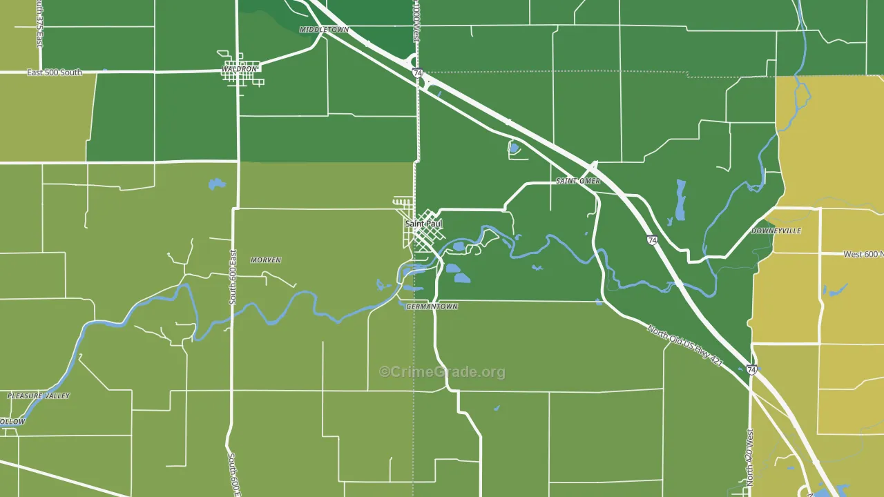 St. Paul, IN Map of Vehicle Theft Rates
