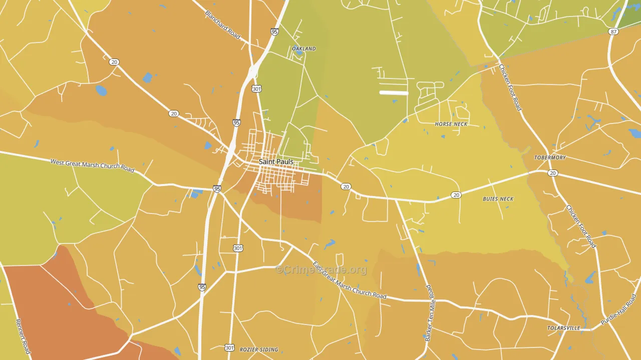 St. Pauls, NC Map of Vehicle Theft Rates