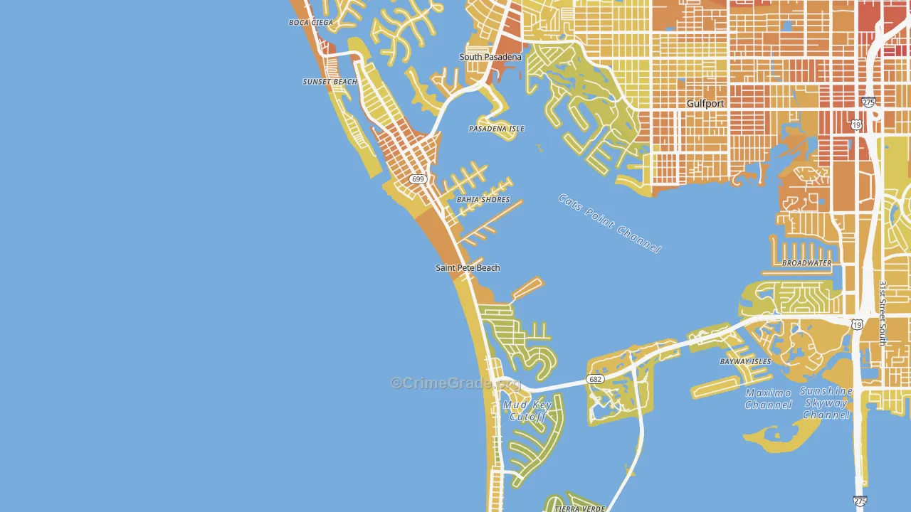 St. Pete Beach, FL Map of Vehicle Theft Rates