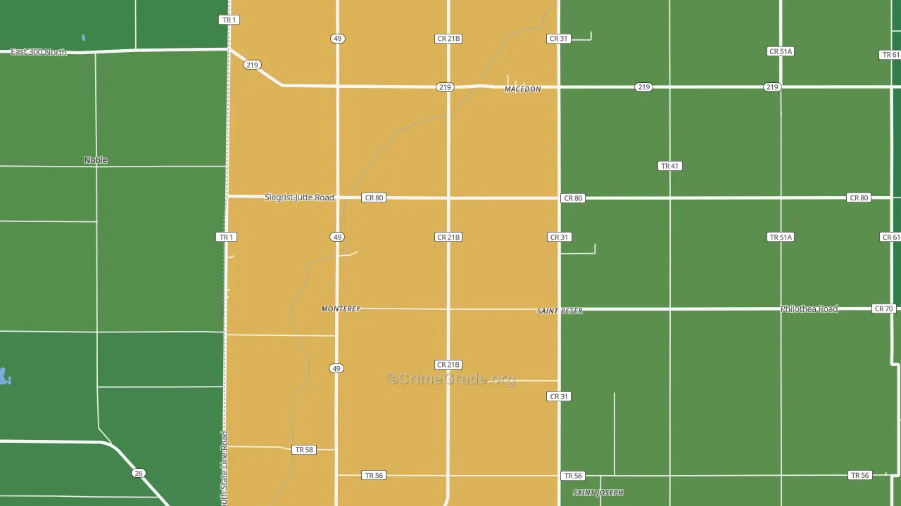 St. Peter, OH Map of Vehicle Theft Rates