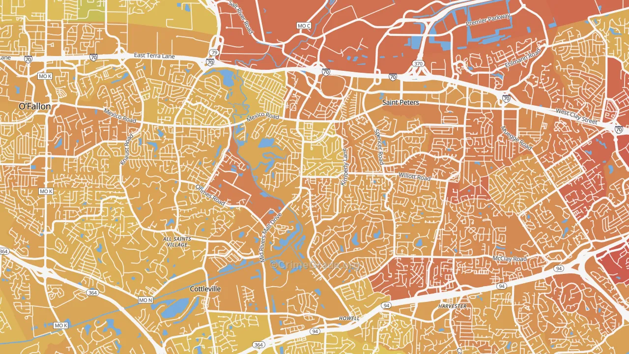 St. Peters, MO Map of Vehicle Theft Rates