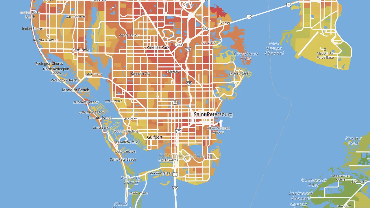 St. Petersburg, FL Map of Vehicle Theft Rates