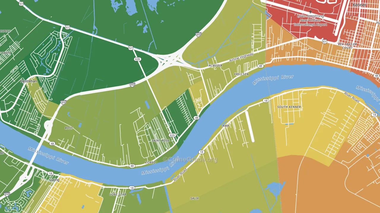 St. Rose, LA Map of Vehicle Theft Rates
