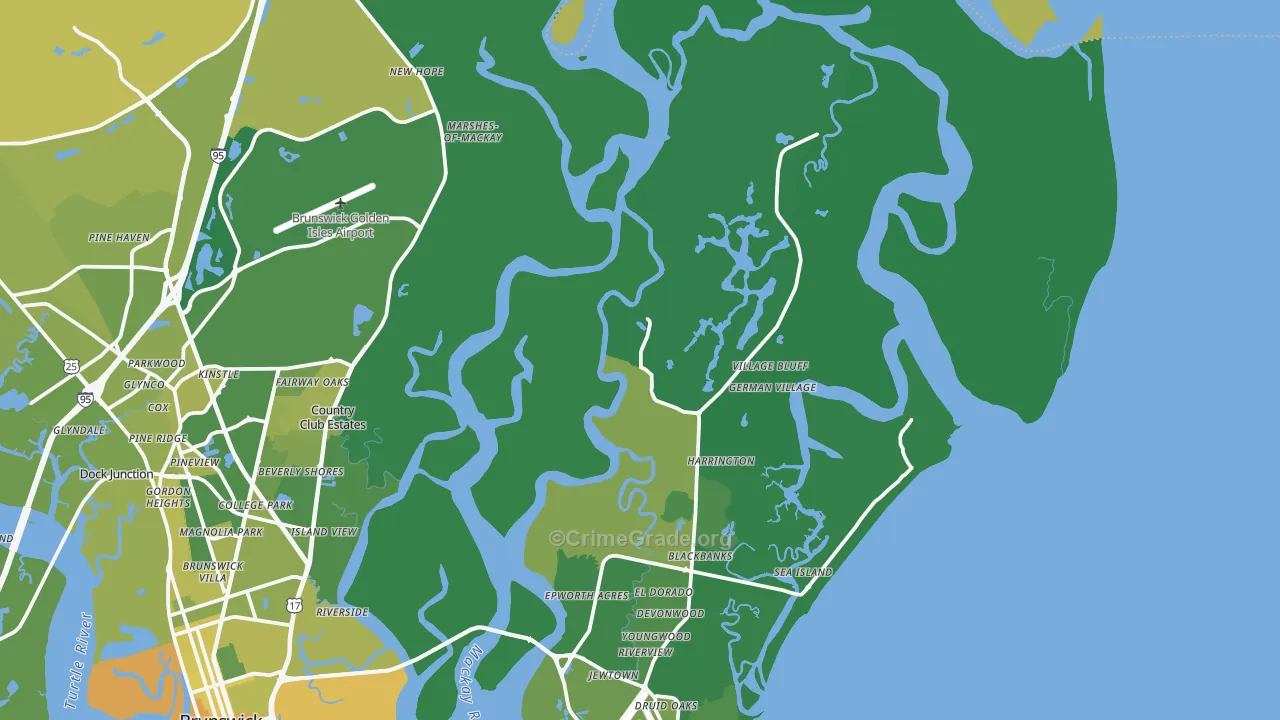 St. Simons Island, GA Map of Vehicle Theft Rates