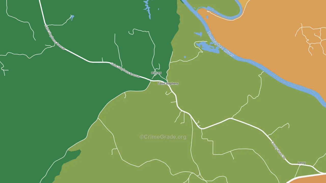 St. Stephens, AL Map of Vehicle Theft Rates