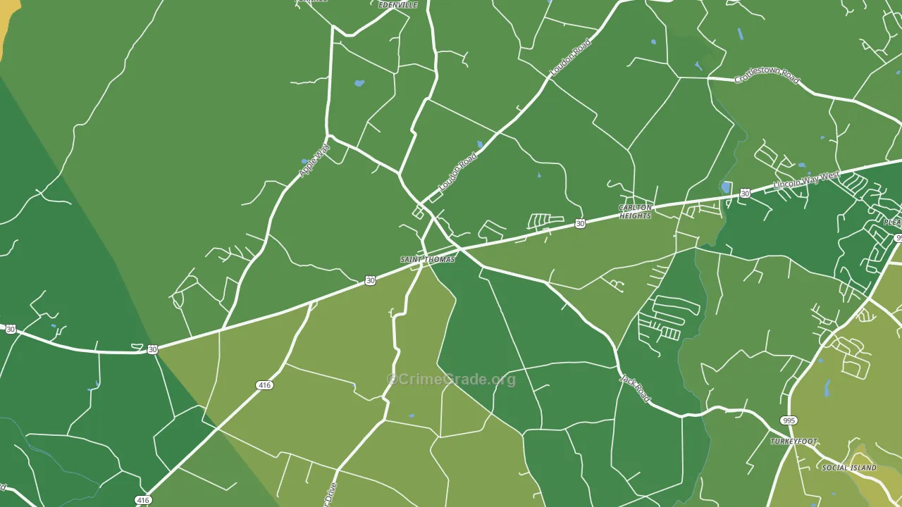 St. Thomas, PA Map of Vehicle Theft Rates