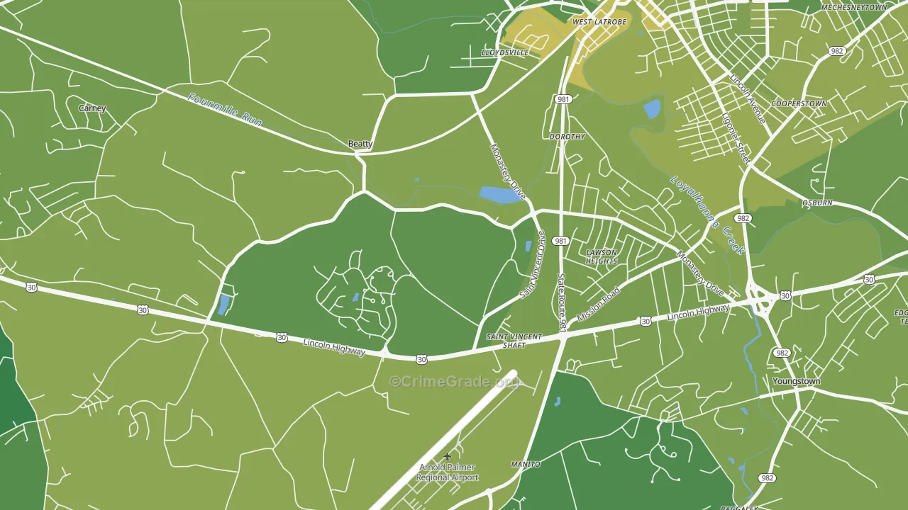 St. Vincent College, PA Map of Vehicle Theft Rates