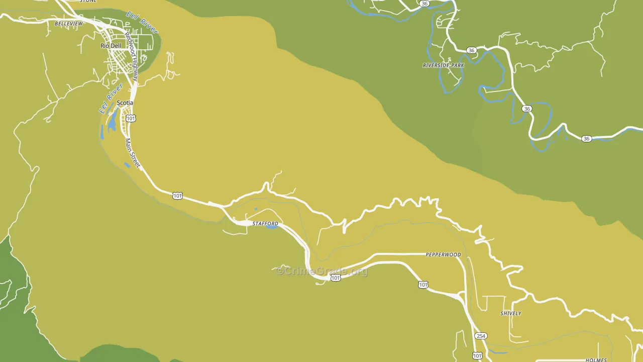 Stafford, CA Map of Vehicle Theft Rates