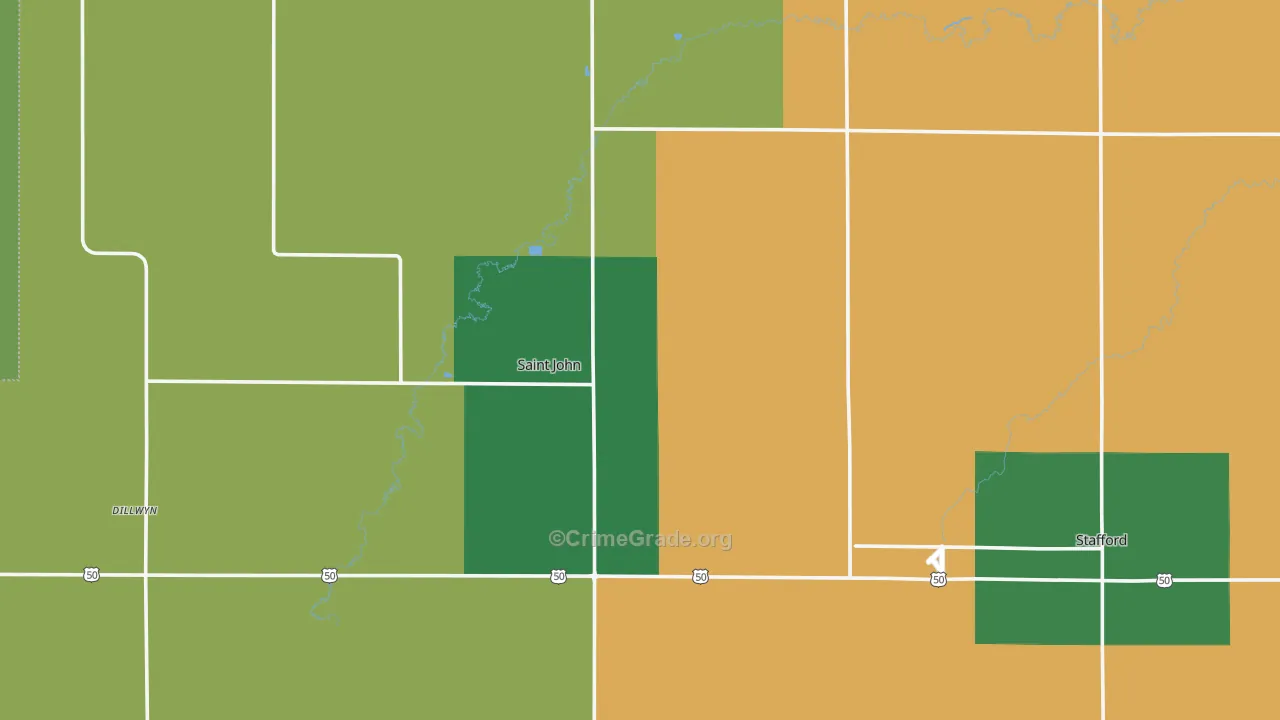 Stafford County, KS Map of Vehicle Theft Rates
