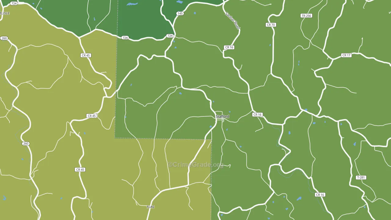 Stafford, OH Map of Vehicle Theft Rates