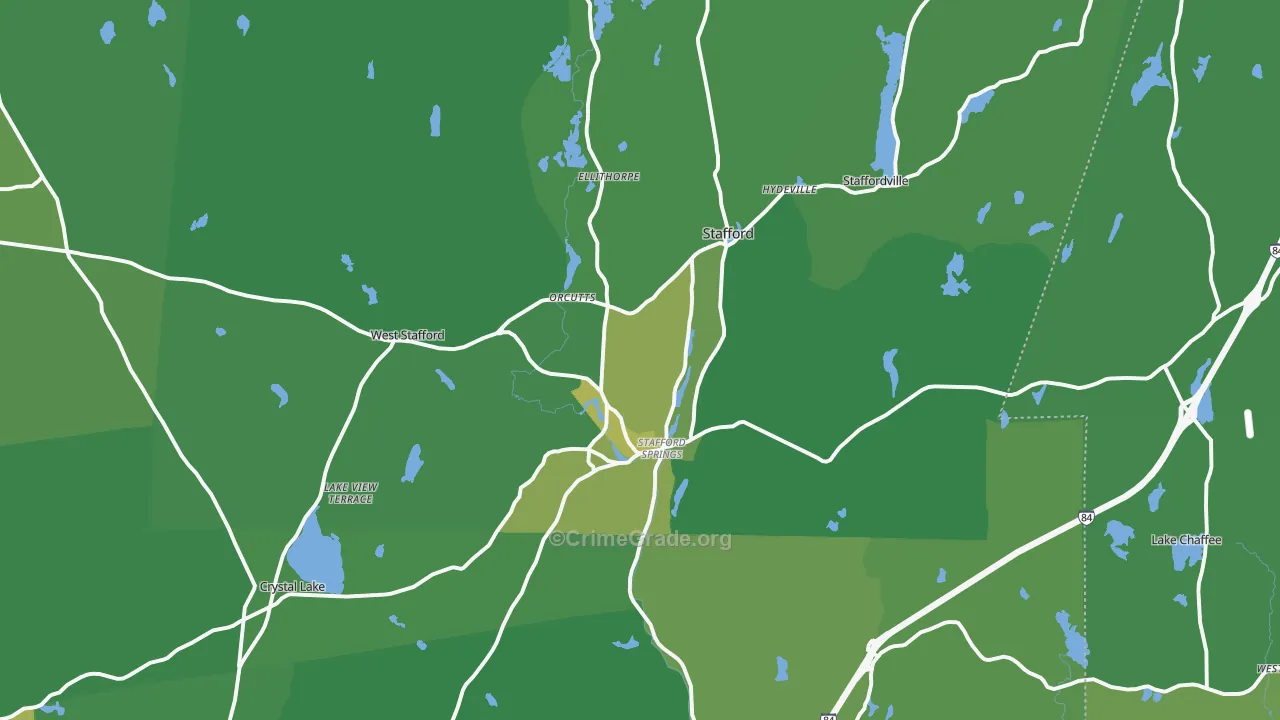Stafford Springs, CT Map of Vehicle Theft Rates