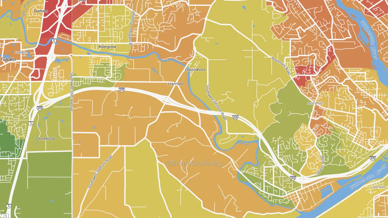 Stafford-Tualatin Valley, West Linn, OR Map of Vehicle Theft Rates