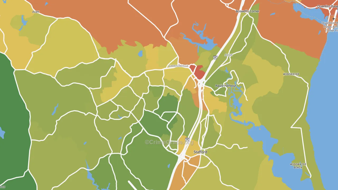 Stafford, VA Map of Vehicle Theft Rates
