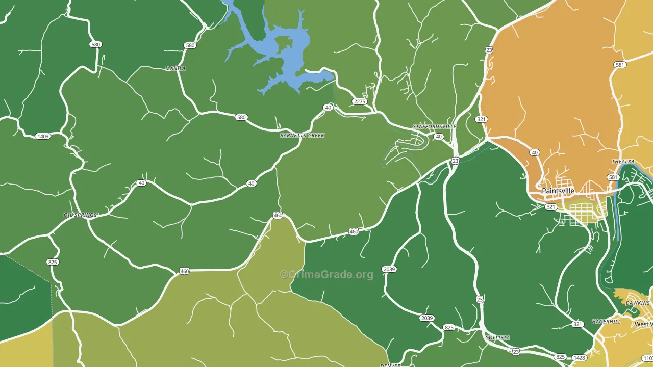 Staffordsville, KY Map of Vehicle Theft Rates